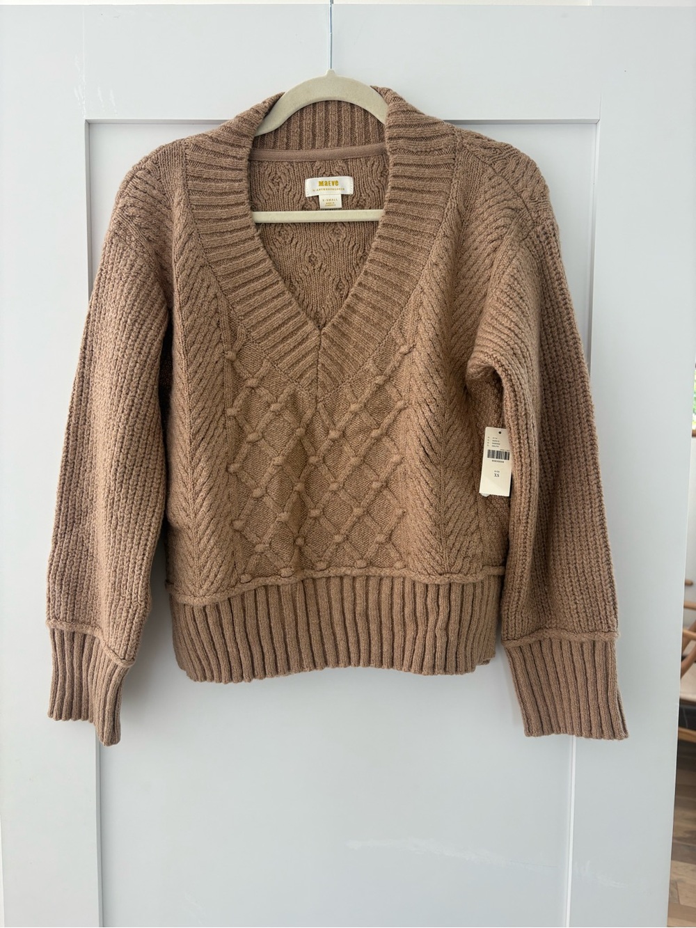 Maeve by Anthropologie Women's V-Neck Cable Knit Sweater - Camel
